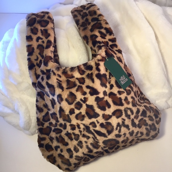 Animal Print Tote Bag Leopard Faux Fur Handbag - Picture 8 of 8